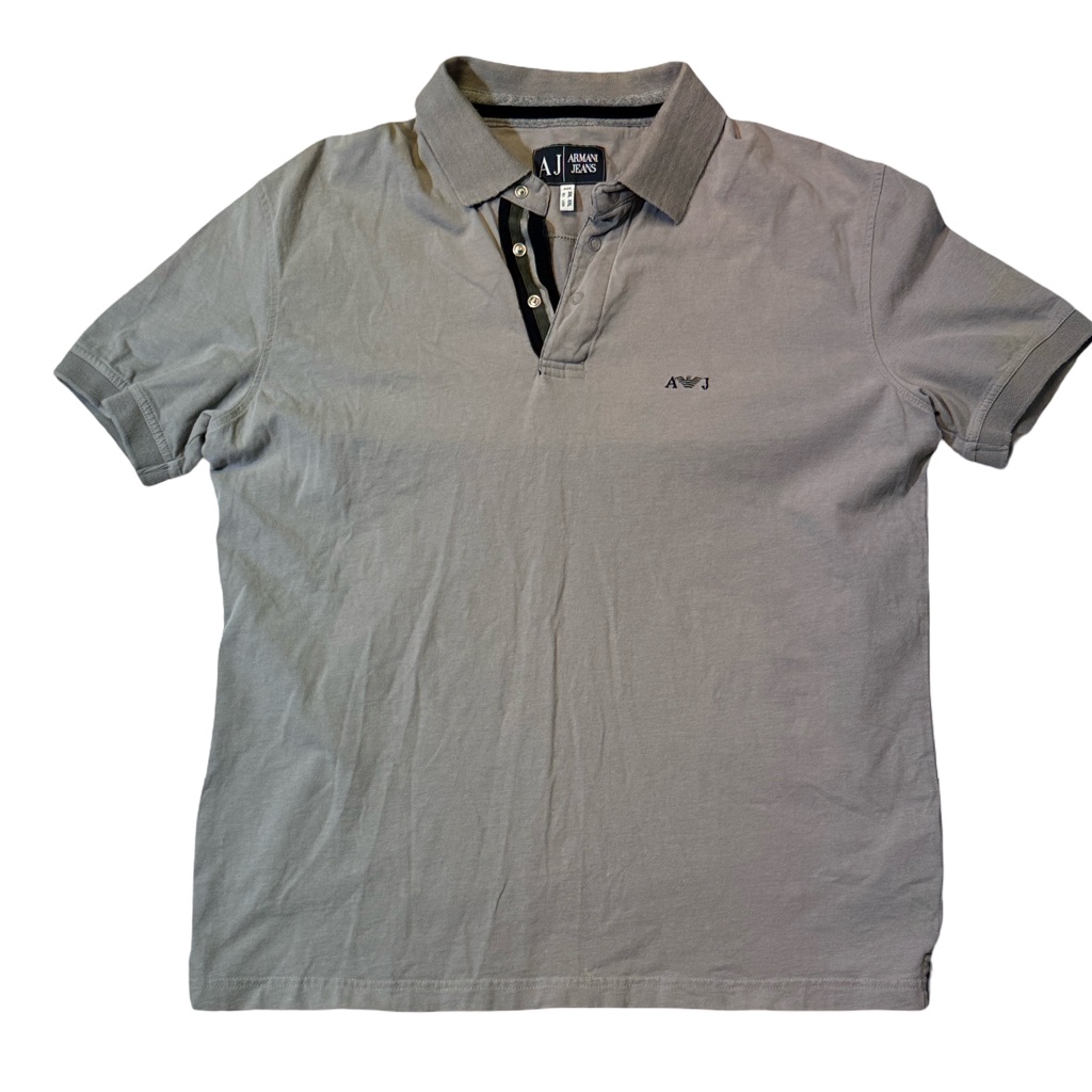 Armani Jeans Men’s 2xl Xxl Gray Solid Cotton Button Snap Polo Shirt Euc